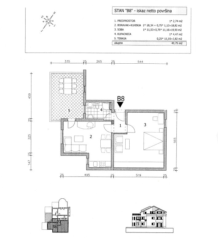 Stara Novalja - monolocale in prima fila sul mare