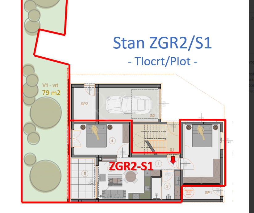 Appartamento con giardino, 69 m2, due camere, parcheggio, Veli Vrh, NUOVO