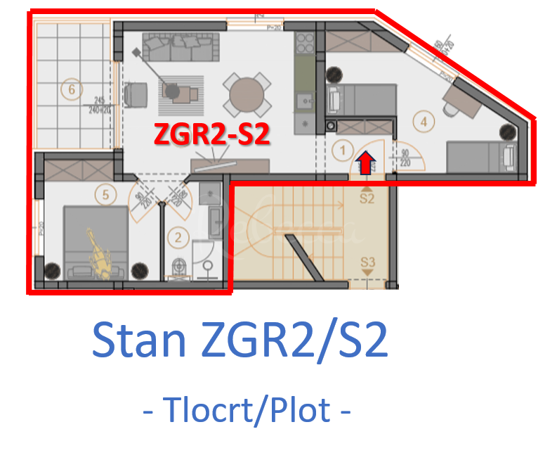 Appartamento con giardino, 69 m2, due camere, parcheggio, Veli Vrh, NUOVO