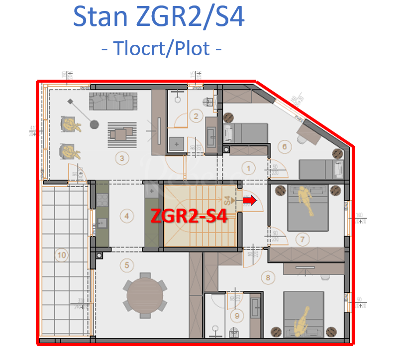 Appartamento con giardino, 69 m2, due camere, parcheggio, Veli Vrh, NUOVO