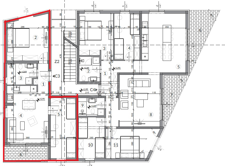 Appartamento 1° piano, 61 m2, 2 camere da letto, terrazzo, parcheggio, Peroj