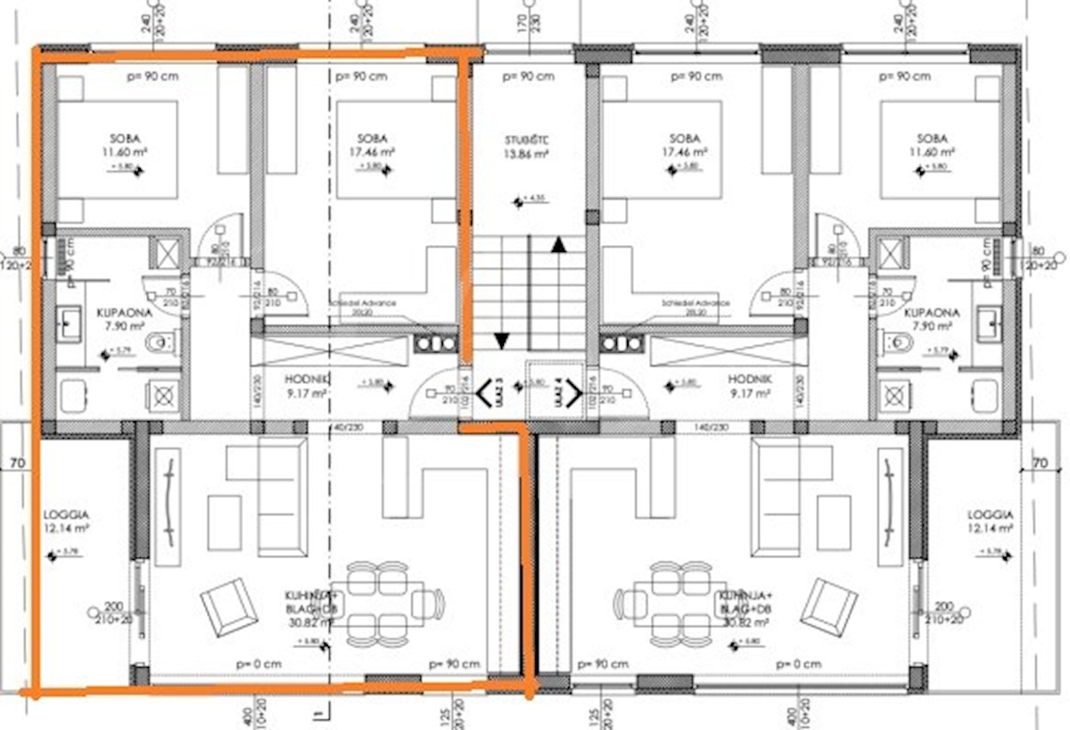 Appartamento al 1° piano, 120 m2, 2 camere da letto, garage, parcheggio, Štinjan, NUOVO