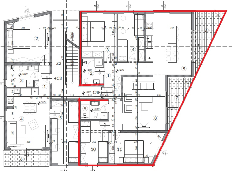 Appartamento 1° piano, 115 m2, 4 camere da letto, 2 terrazze, parcheggio, Peroj