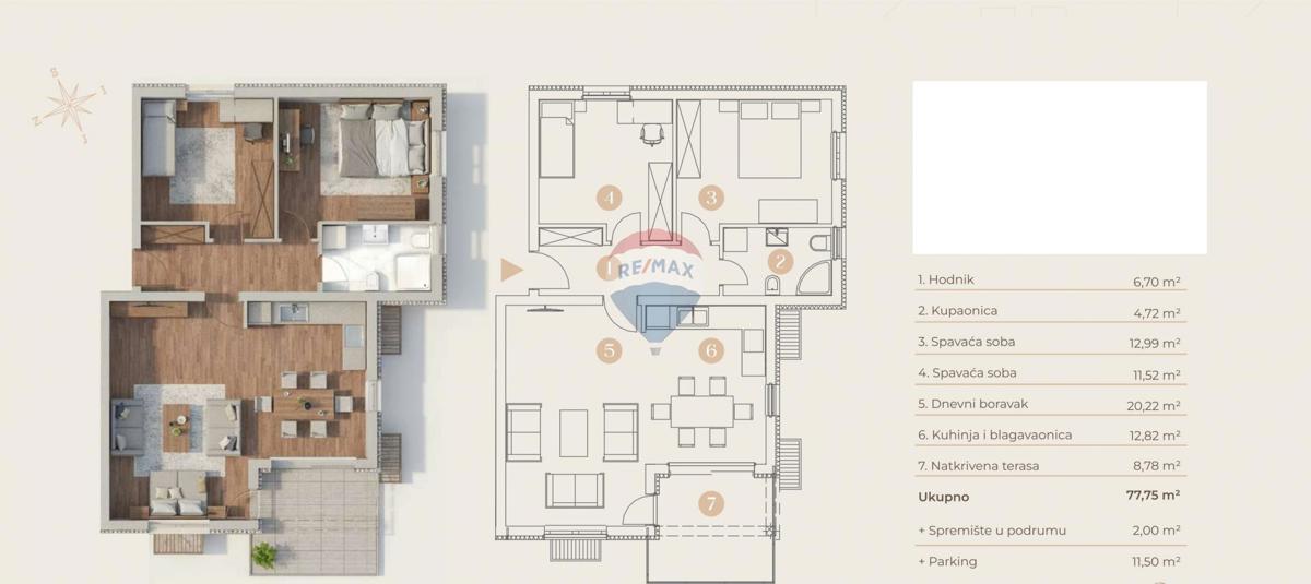 Appartamento Saršoni, Viškovo, 77,75m2
