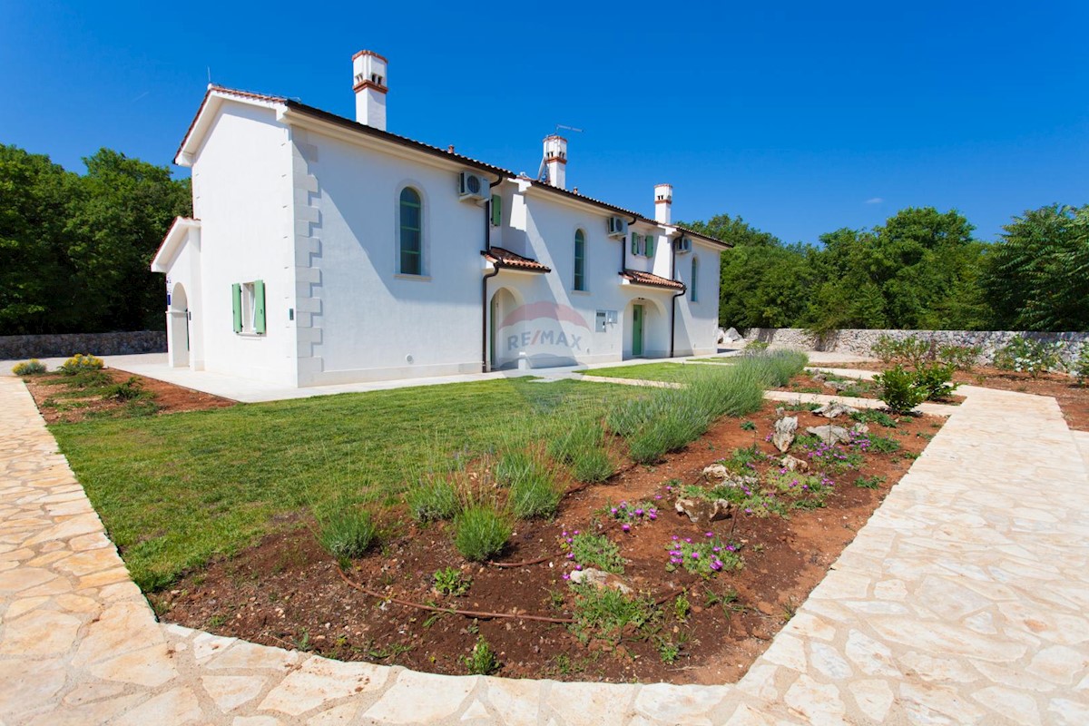 The island of Krk, Karst three villas in a row surrounded by nature