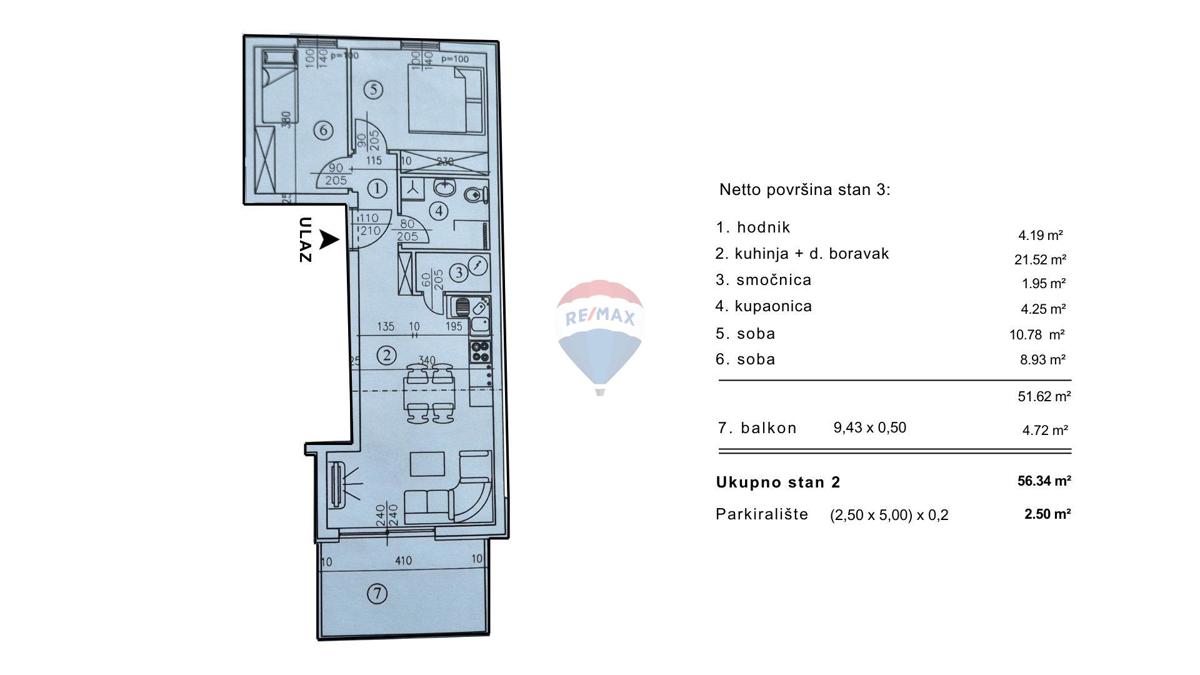 Appartamento Podmurvice, Rijeka, 58,54m2
