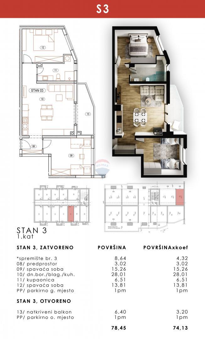 Appartamento Rešetari, Kastav, 73,85m2