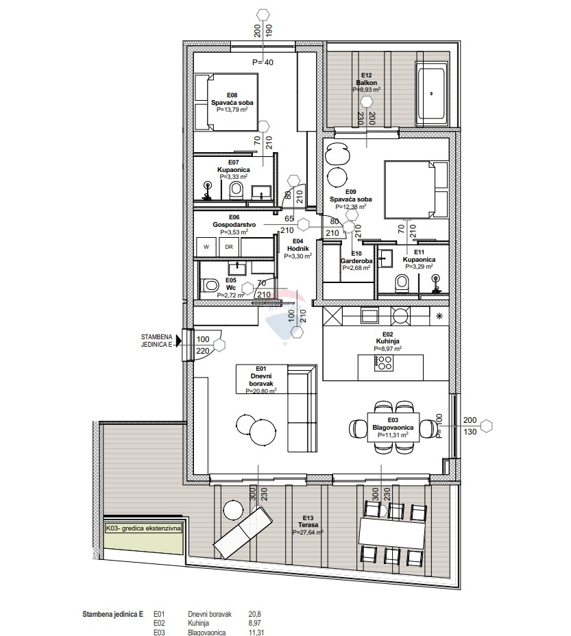 Appartamento Tribunj, 128,47m2