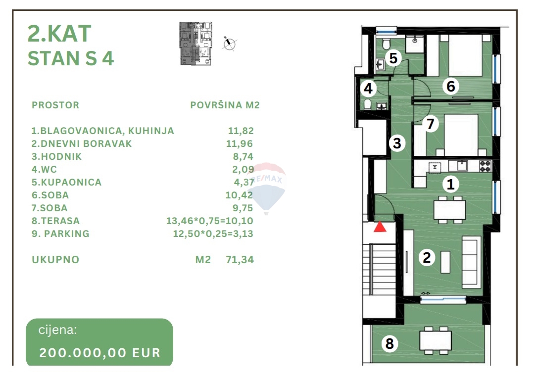 Appartamento Brodarica, Šibenik - Okolica, 71,34m2