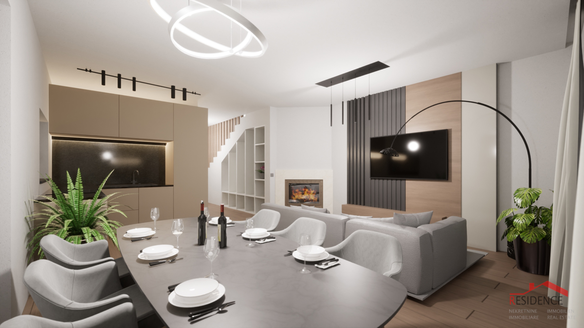 Peroj, nuova costruzione, casa bifamiliare con piscina, vista mare