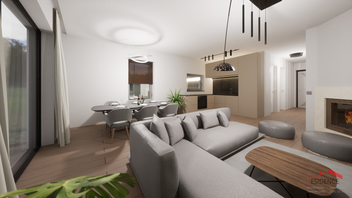 Peroj, nuova costruzione, casa bifamiliare con piscina, vista mare