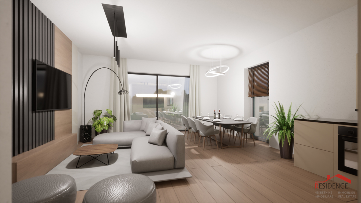 Peroj, nuova costruzione, casa bifamiliare con piscina, vista mare