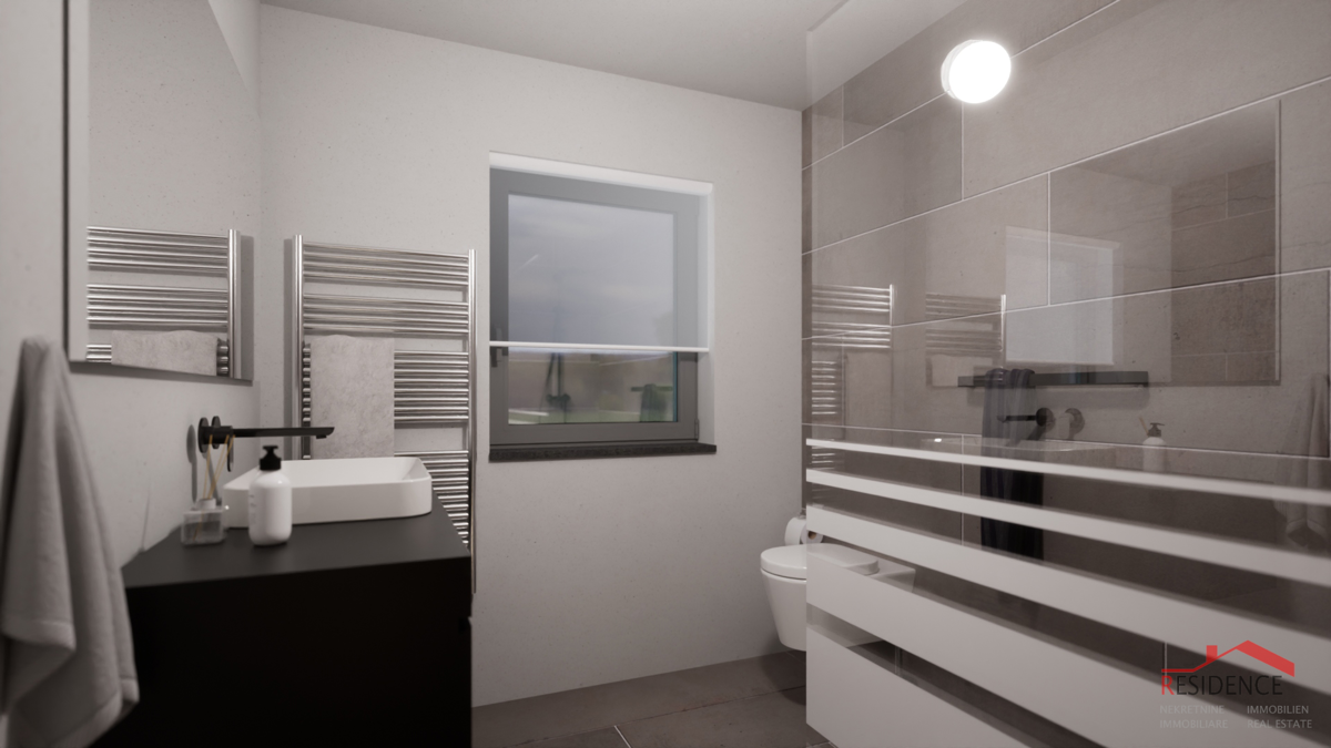 Peroj, nuova costruzione, casa bifamiliare con piscina, vista mare