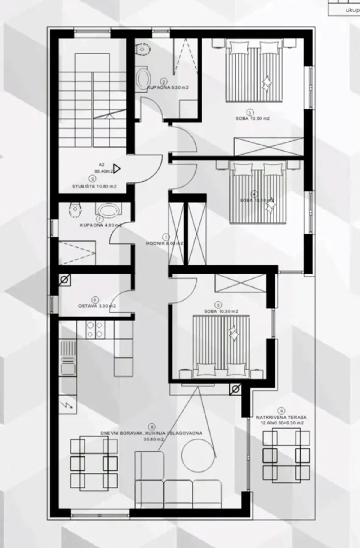 Pješčana uvala, nuovo appartamento al primo piano con vista mare