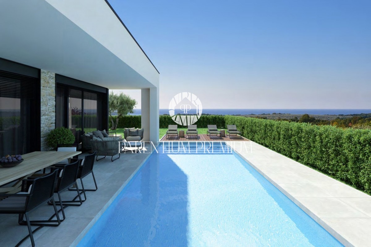Una villa moderna in una posizione tranquilla con vista panoramica, a 5 km da Parenzo e dal mare