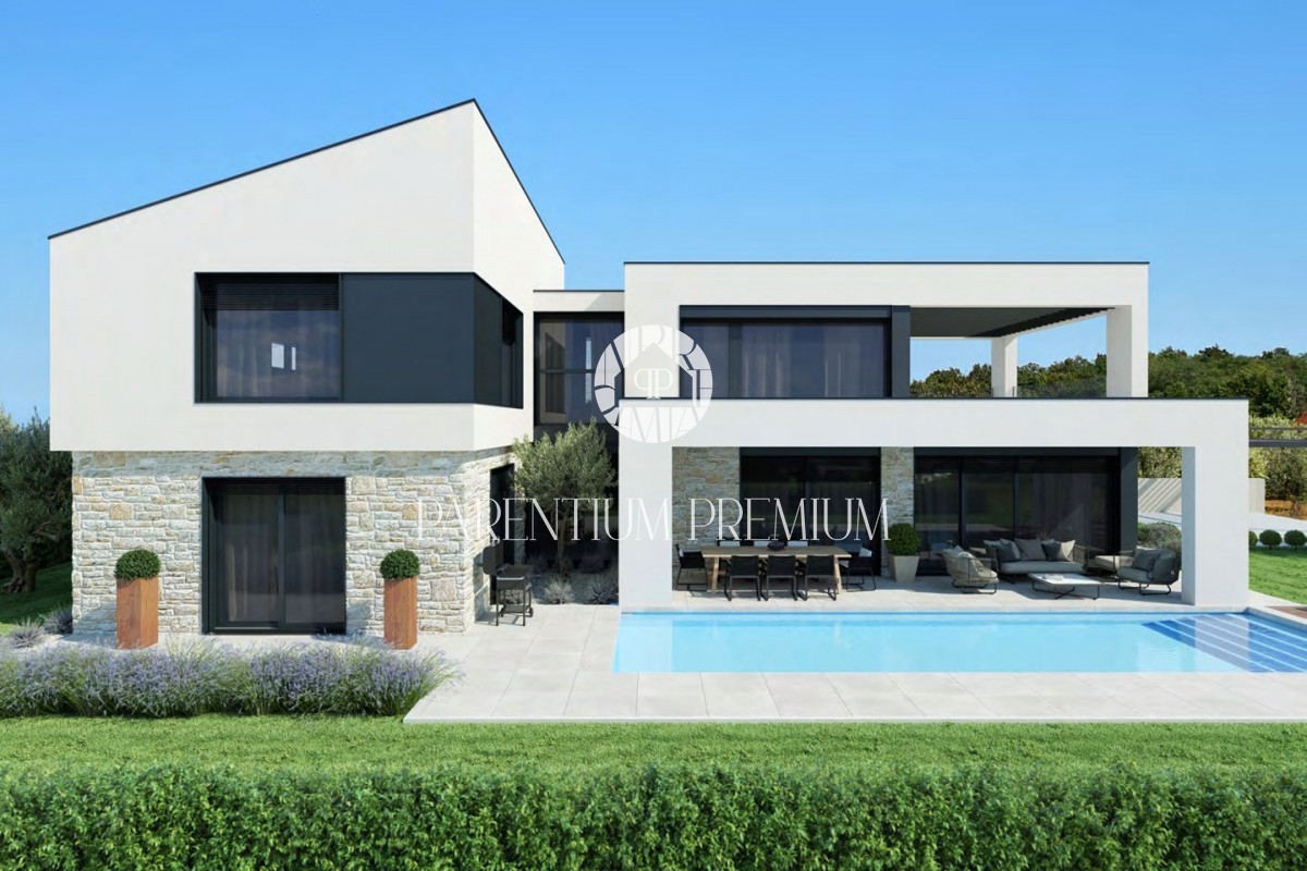 Una villa moderna in una posizione tranquilla con vista panoramica, a 5 km da Parenzo e dal mare