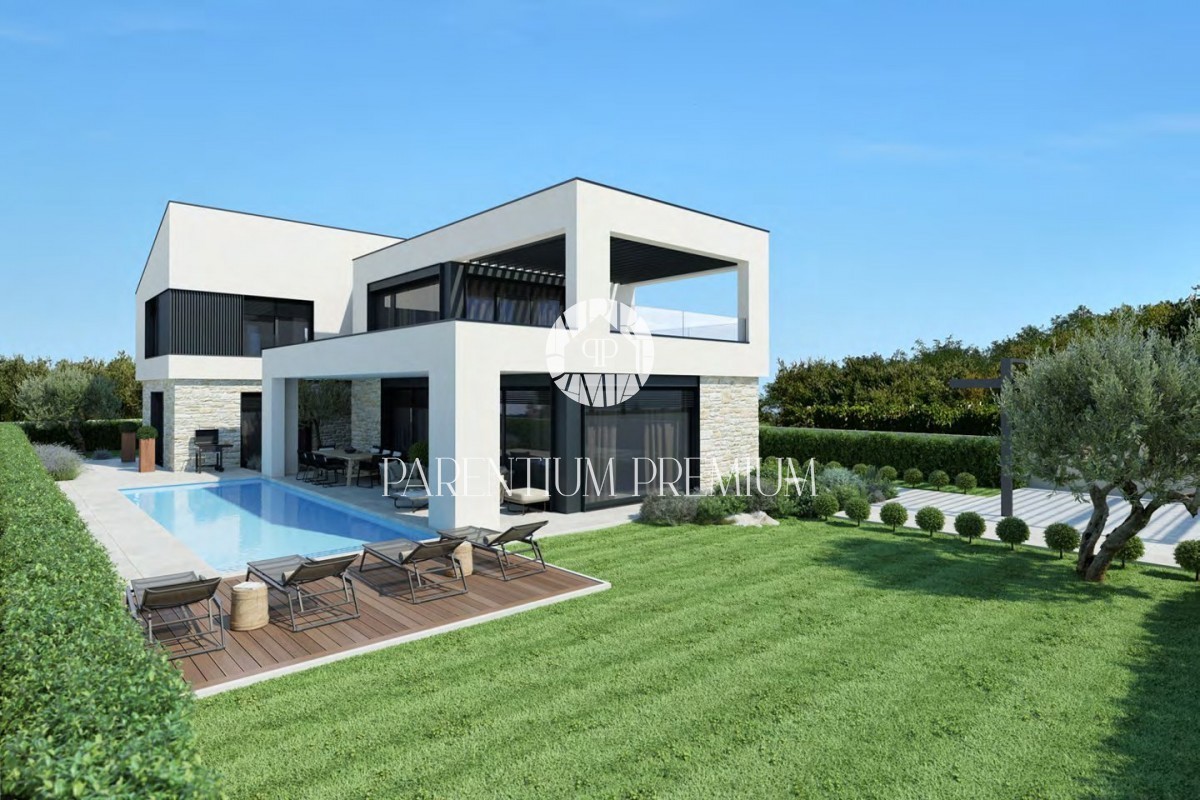 Una villa moderna in una posizione tranquilla con vista panoramica, a 5 km da Parenzo e dal mare