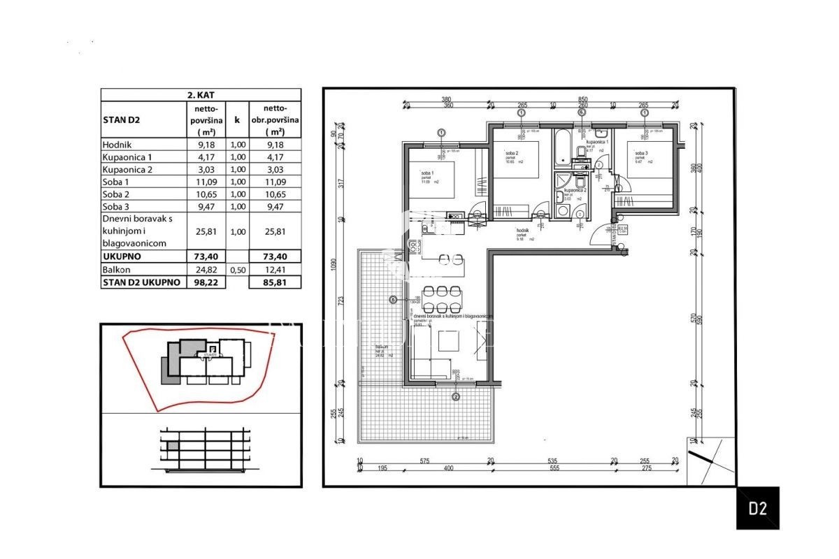 Appartamento moderno con tre camere da letto al 2° piano di un edificio con ascensore – a 1 km dal mare