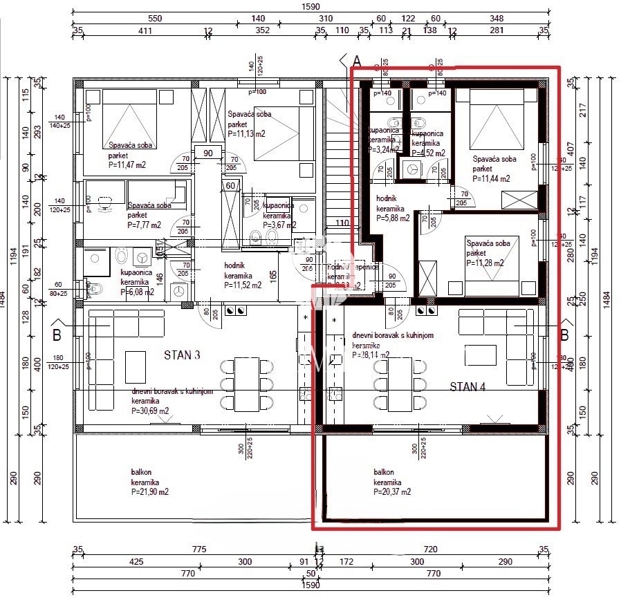 Appartamento moderno con due camere da letto e ampia terrazza
