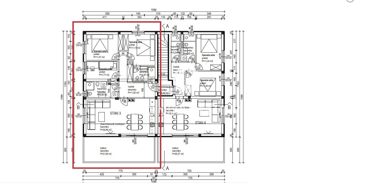 Appartamento moderno con due camere da letto e ampia terrazza