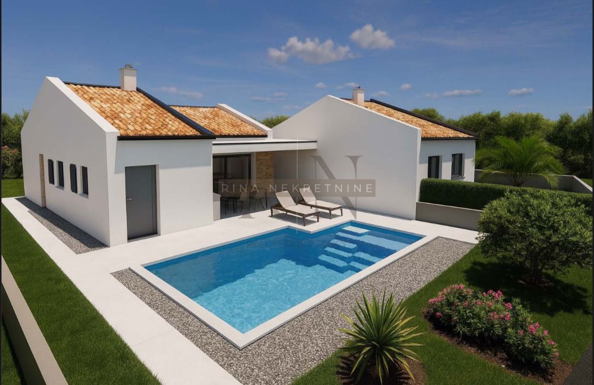 ISTRIA – POREČ - KAŠTELIR, NUOVA COSTRUZIONE: CASA, GIARDINO, PISCINA