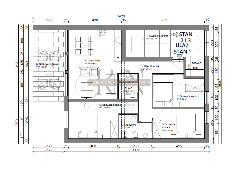 Poreč – appartamento trilocale con giardino al piano terra