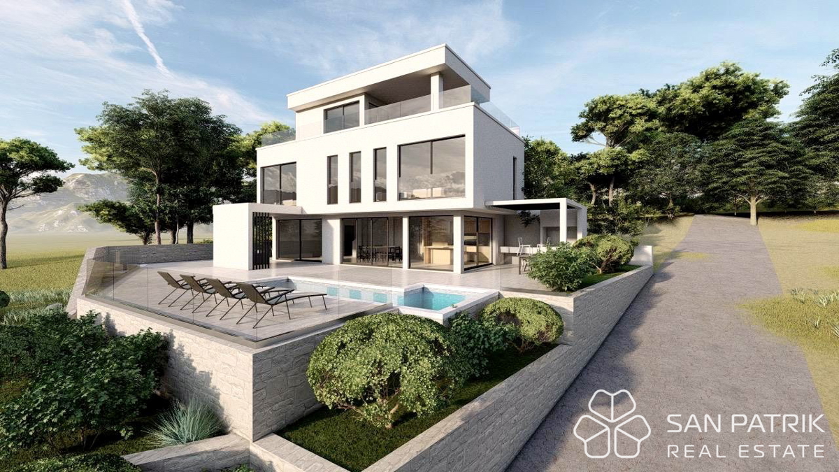 Villa moderna con vista mare sull'isola di Brač