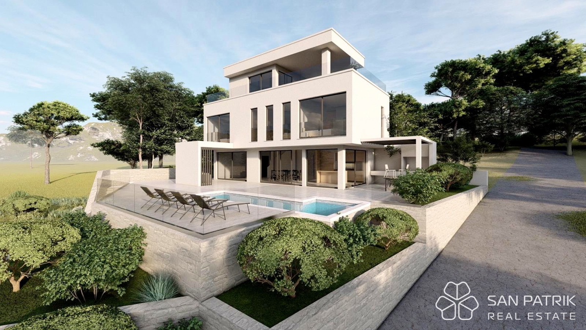 Villa moderna con vista mare sull'isola di Brač