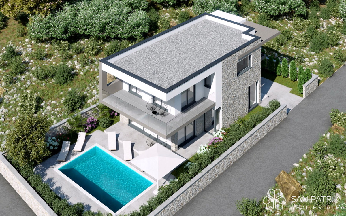 Murter, prima fila sul mare – villa con piscina e vista panoramica