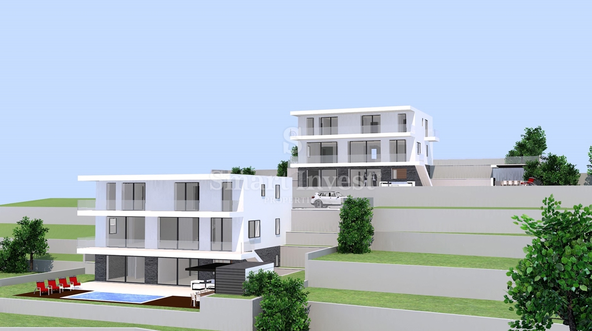 IČIĆI - POLJANE, terreno con permesso di costruzione per villa con piscina (A)