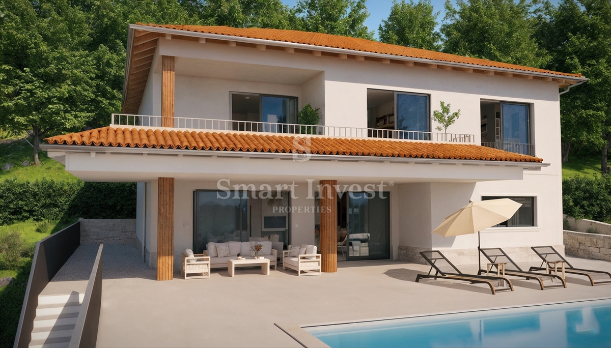 LOVRAN, terreno con permesso di costruire per una casa, vista mare