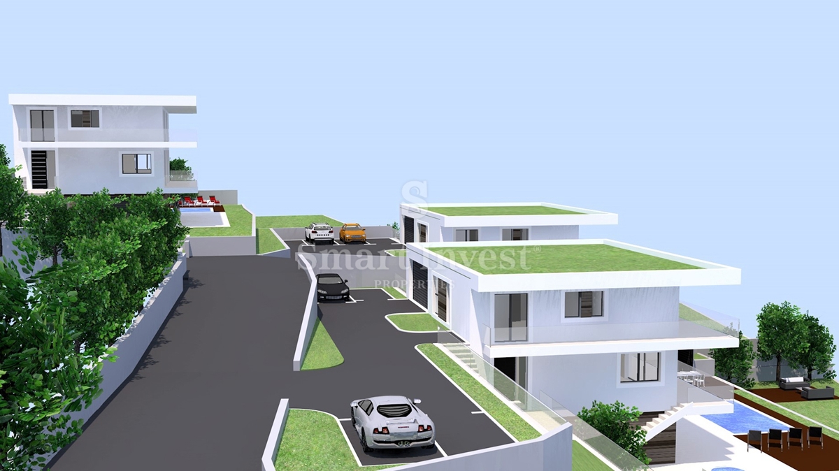 IČIĆI - POLJANE, terreno con permesso di costruzione per villa con piscina (A)