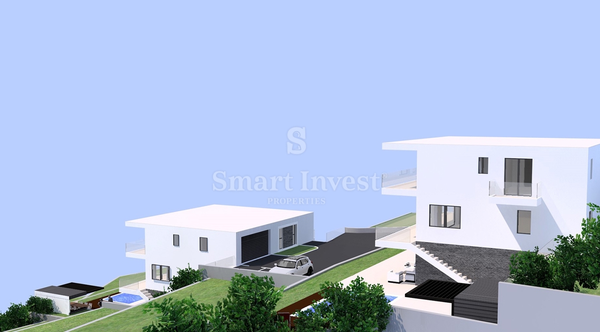 IČIĆI - POLJANE, terreno con permesso di costruzione per villa con piscina (A)