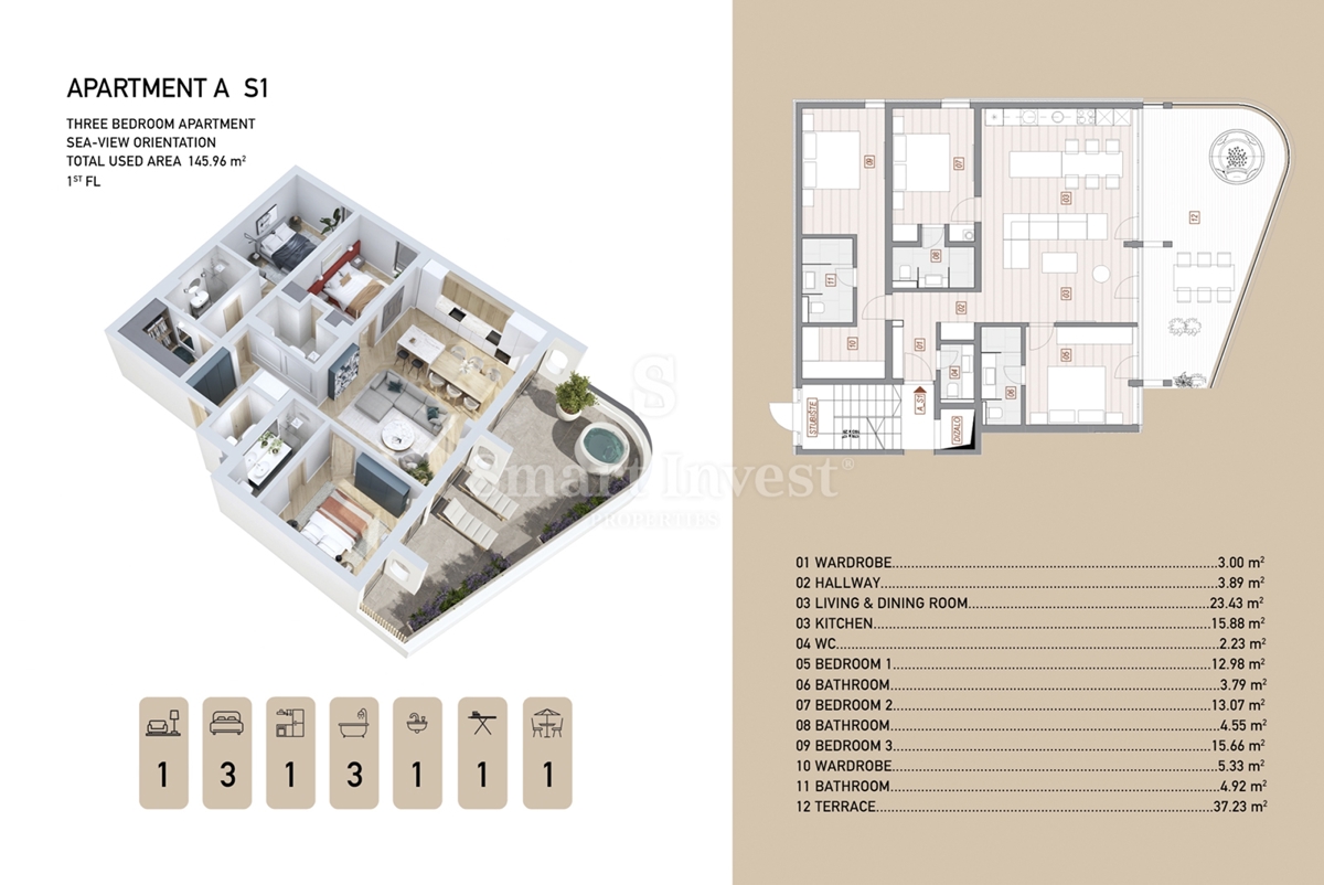 ABBAZIA - CENTRO, lussuoso appartamento con 3 camere da letto e vista mare