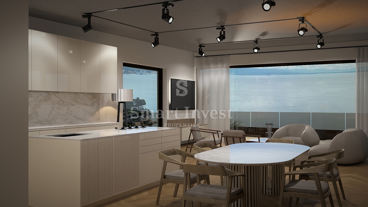 IČIĆI, appartamento trilocale con giardino e vista mare in un nuovo edificio con garage