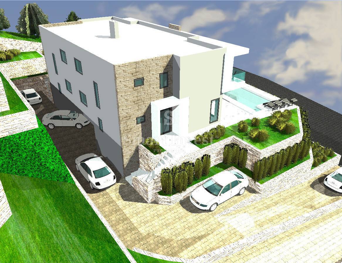 KOSTRENA, villa bifamiliare con piscina e vista mare, in costruzione