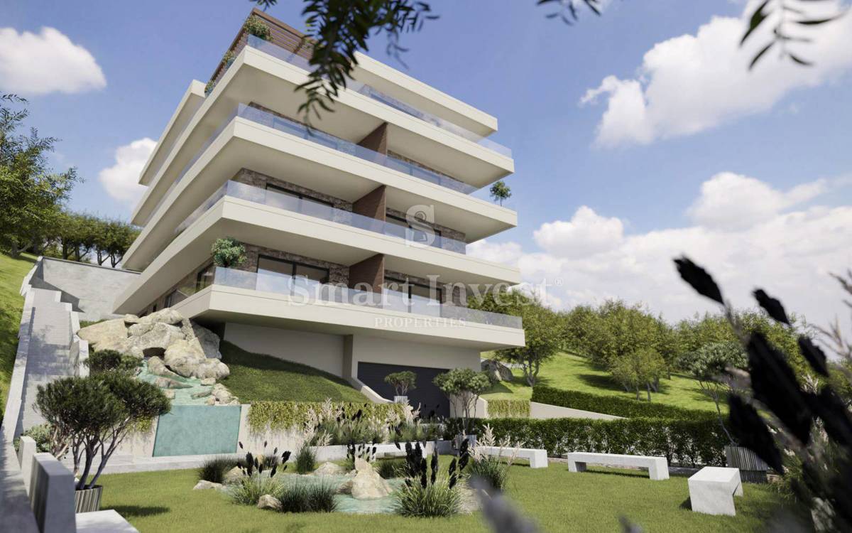 IČIĆI, appartamento trilocale con giardino e vista mare in un nuovo edificio con garage