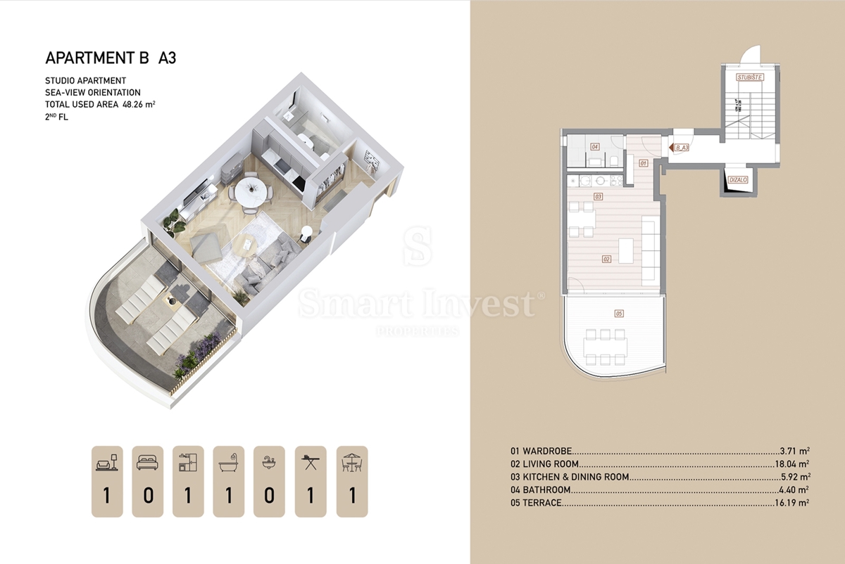 ABBAZIA - CENTRO, monolocale di lusso con vista mare