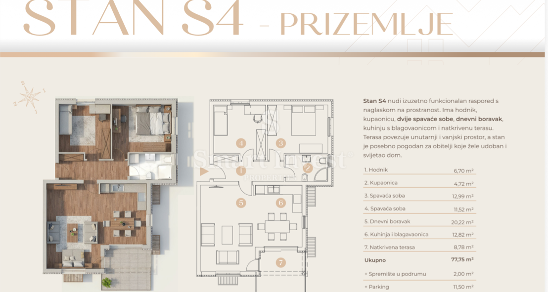 Appartamento Saršoni, Viškovo, 77,75m2