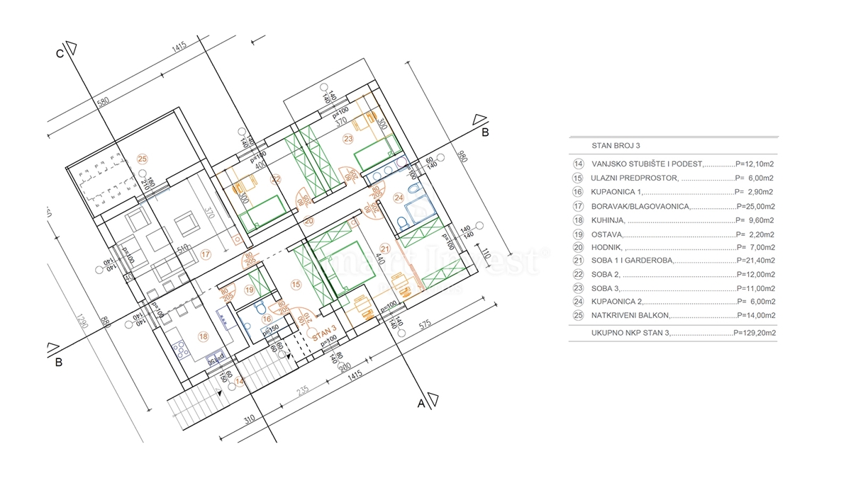 KASTAV, nuovo appartamento con 3 camere da letto con garage e giardino