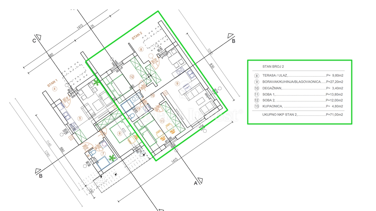 KASTAV, appartamento trilocale con garage e giardino in un nuovo edificio
