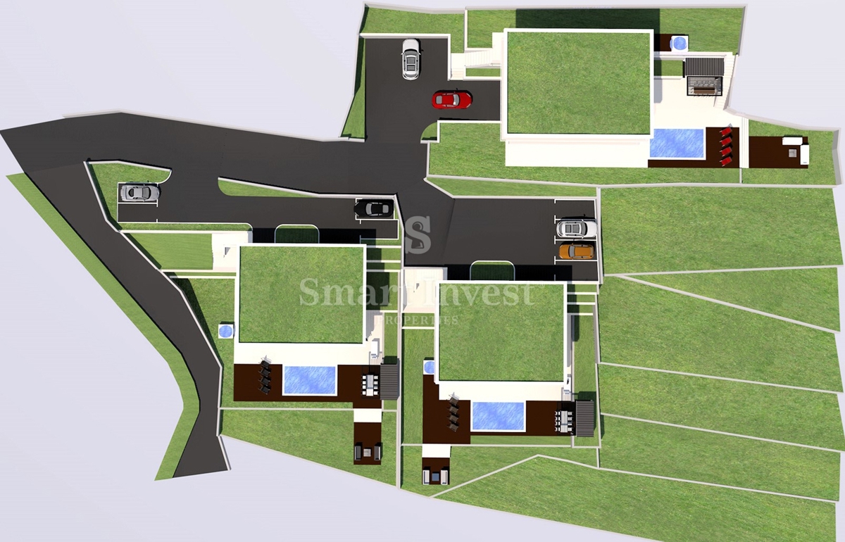 IČIĆI - POLJANE, terreno con permesso di costruzione per 3 ville con piscina
