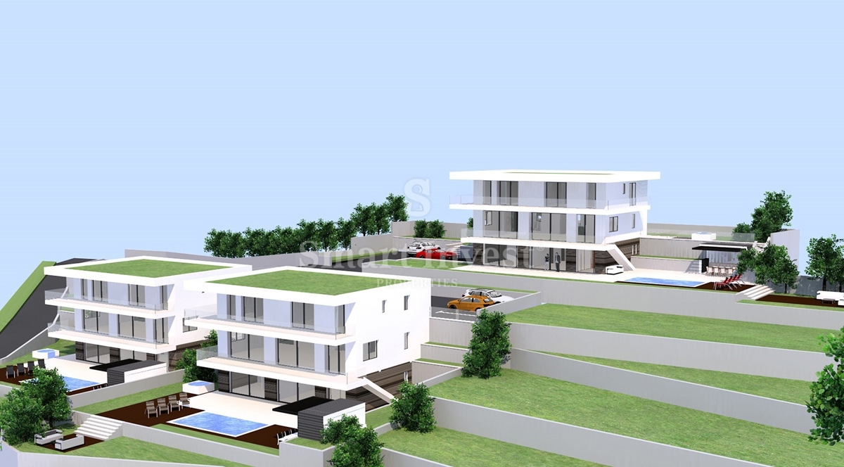 IČIĆI - POLJANE, terreno con permesso di costruzione per 3 ville con piscina