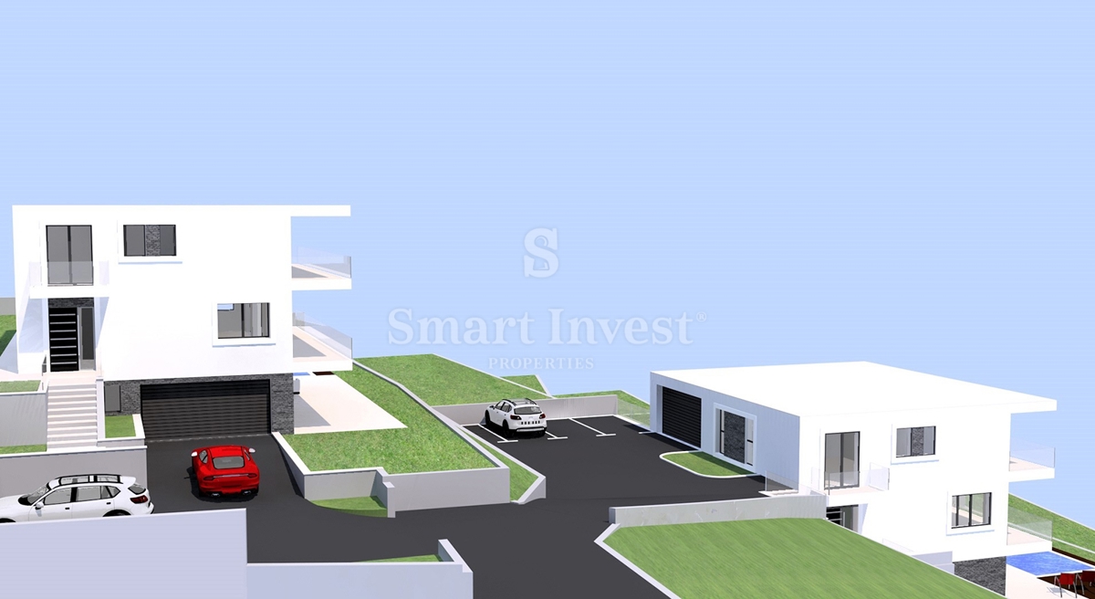 IČIĆI - POLJANE, terreno con permesso di costruzione per 3 ville con piscina