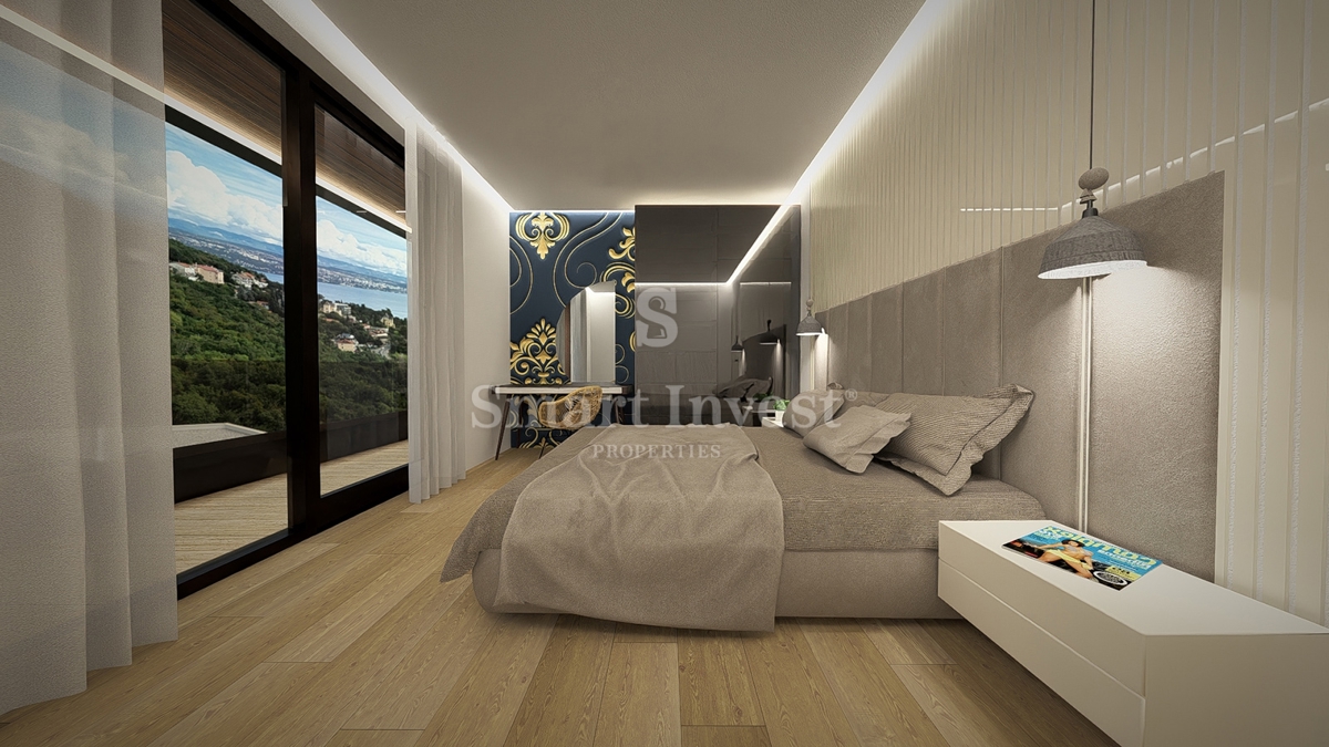 IČIĆI, appartamento trilocale con giardino e vista mare in un nuovo edificio con garage