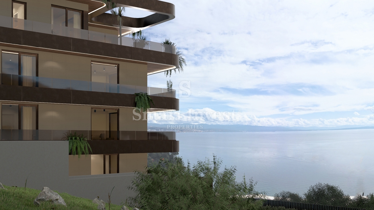 IČIĆI, appartamento trilocale con giardino e vista mare in un nuovo edificio con garage