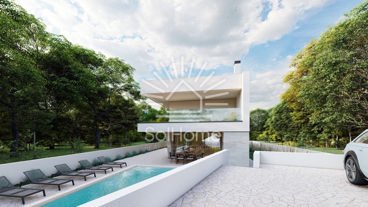 Attraente terreno edificabile con vista sul mare, progetto e permesso di costruzione nella contea di Zara.