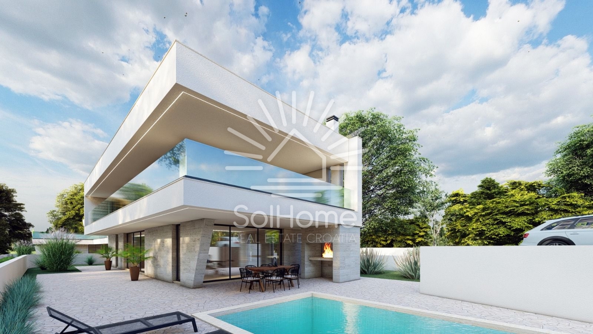 Attraente terreno edificabile con vista sul mare, progetto e permesso di costruzione nella contea di Zara.