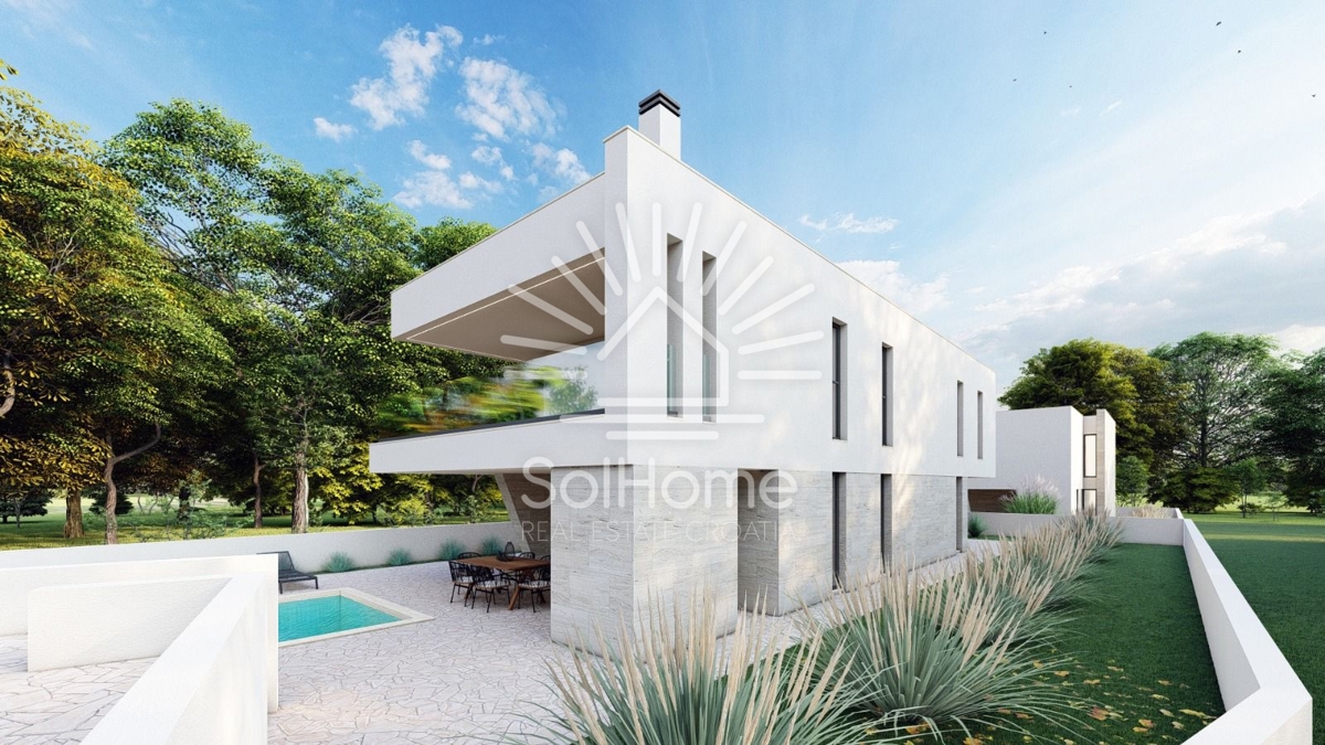 Attraente terreno edificabile con vista sul mare, progetto e permesso di costruzione nella contea di Zara.