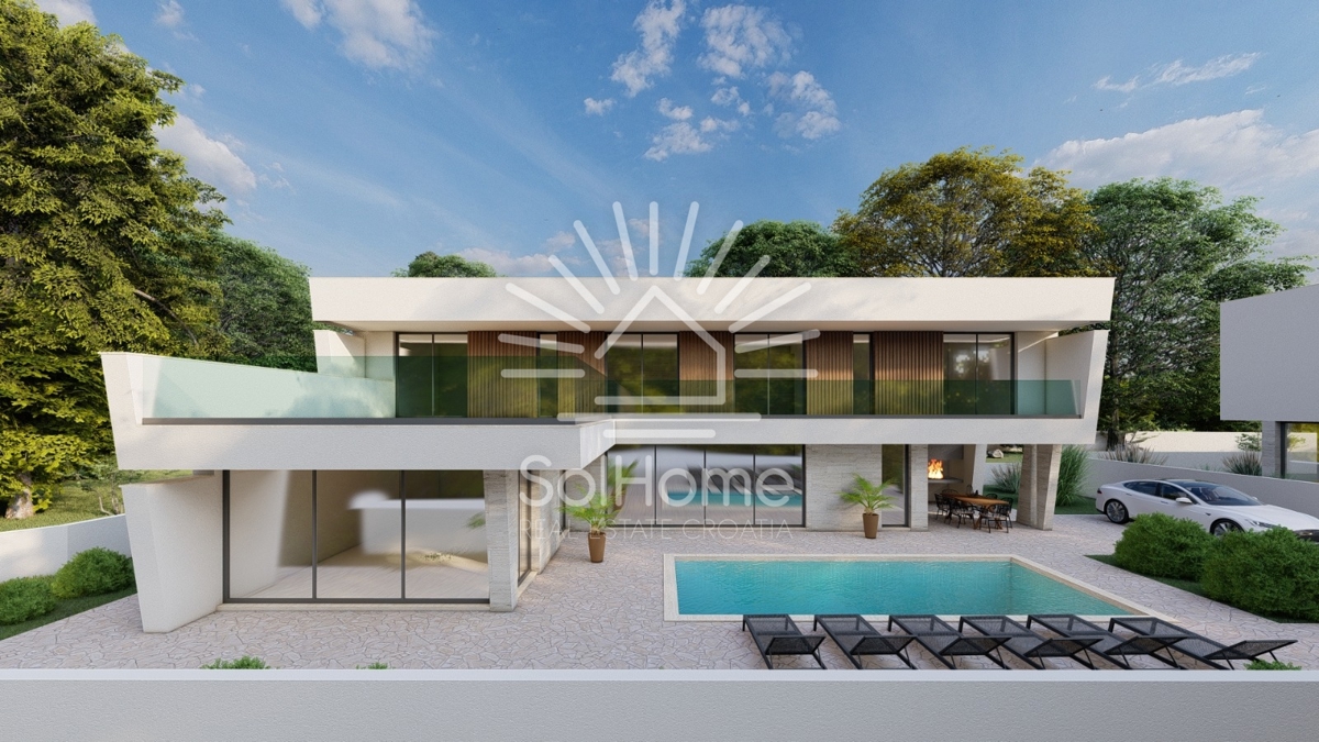 Attraente terreno edificabile con vista sul mare, progetto e permesso di costruzione nella contea di Zara.